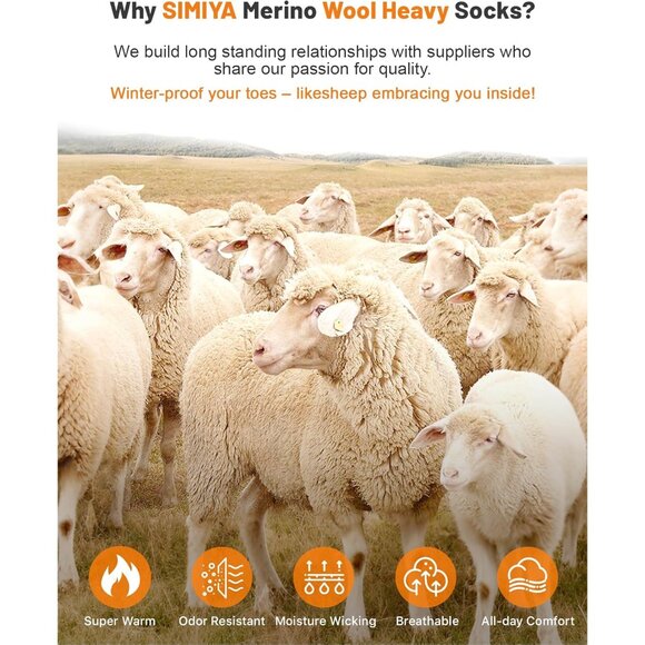 Merino Wool Socks for Men, 5 Pairs Thermal Warm Hiking Super Thick Crew Work Cus - Picture 5 of 6